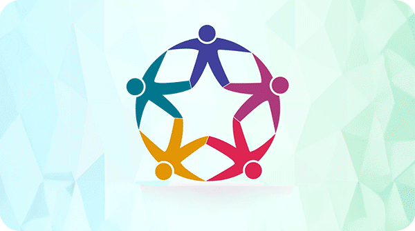 Descrição: Gif animado, no qual lemos, ao centro: "Ambiente Laboral Humanizado". Na parte inferior, visualizamos uma logo que tem cinco pessoas dispostas em círculo e de mãos dadas. Na parte posterior, um fundo com figuras geométricas (triangulares) em tons claros de verde.